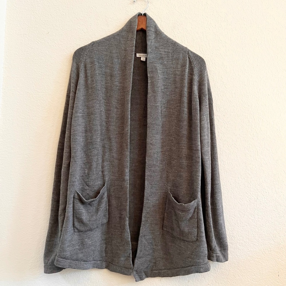 Garnet Hill 100%‎ Merino Wool Grey Cardigan Sweater Size L